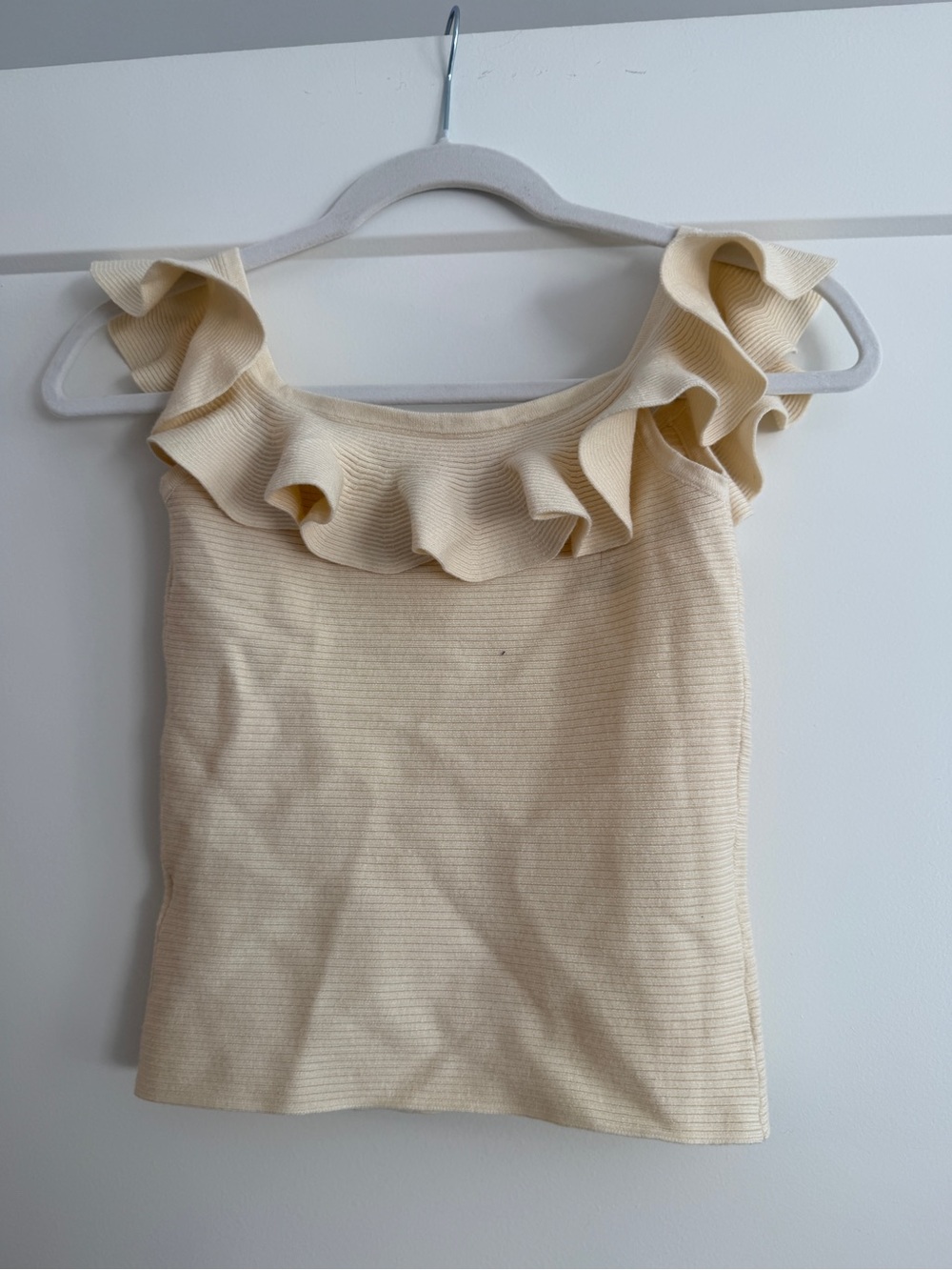 Lulu's Cream Ruffle-Trim Ribbed Tank Top